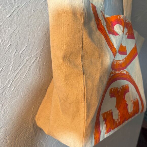 Tory Burch Neon Logo Canvas Tote Bag - Picture 4 of 9